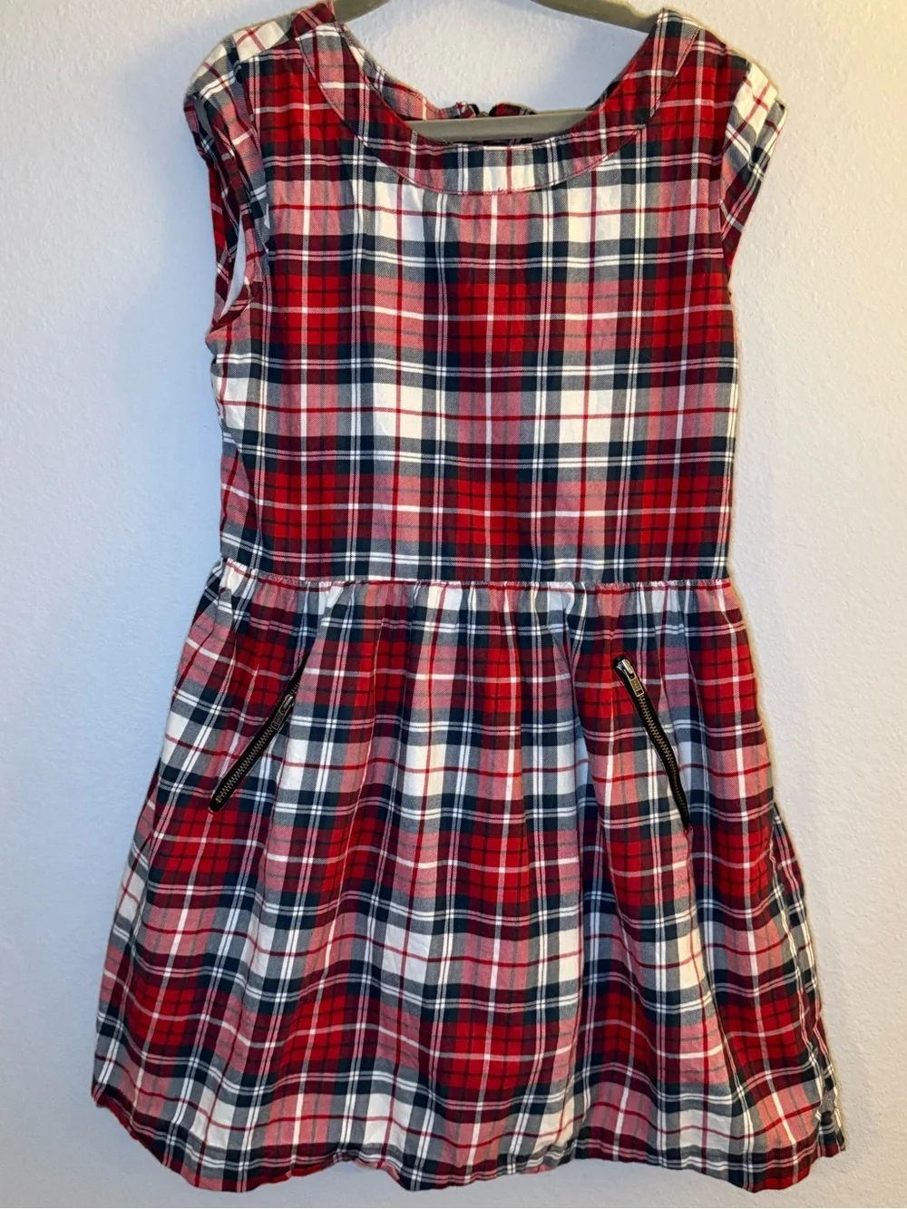 GAP Red White and Navy Plaid Sleeveless Cotton Dress
